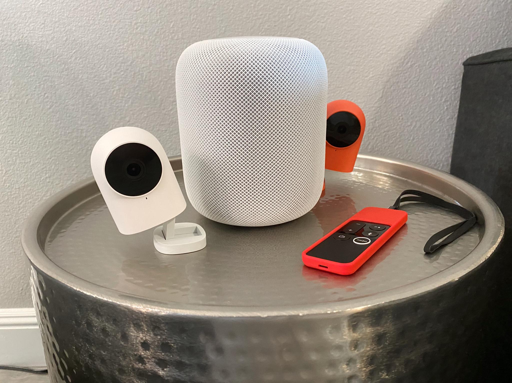 Apple HomePod with two HomeKit cameras