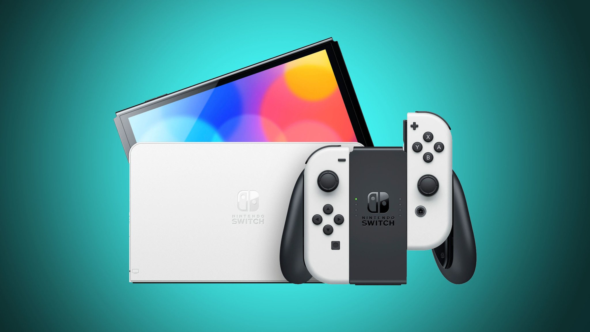 Nintendo Switch Oled Modèle Sur Fond Bleu