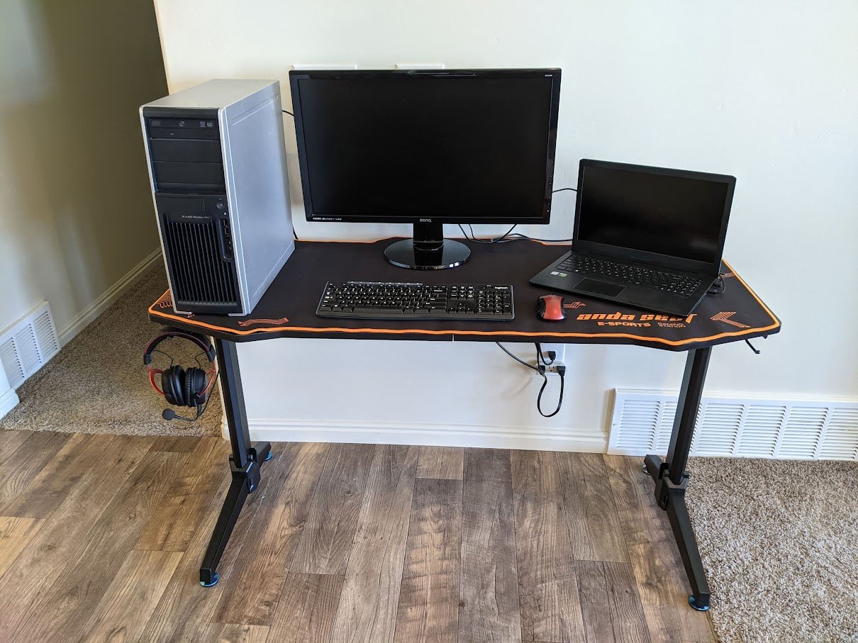 Andaseat Eagle 2 Gaming Desk Monitor Computer Tower And Laptop From Front
