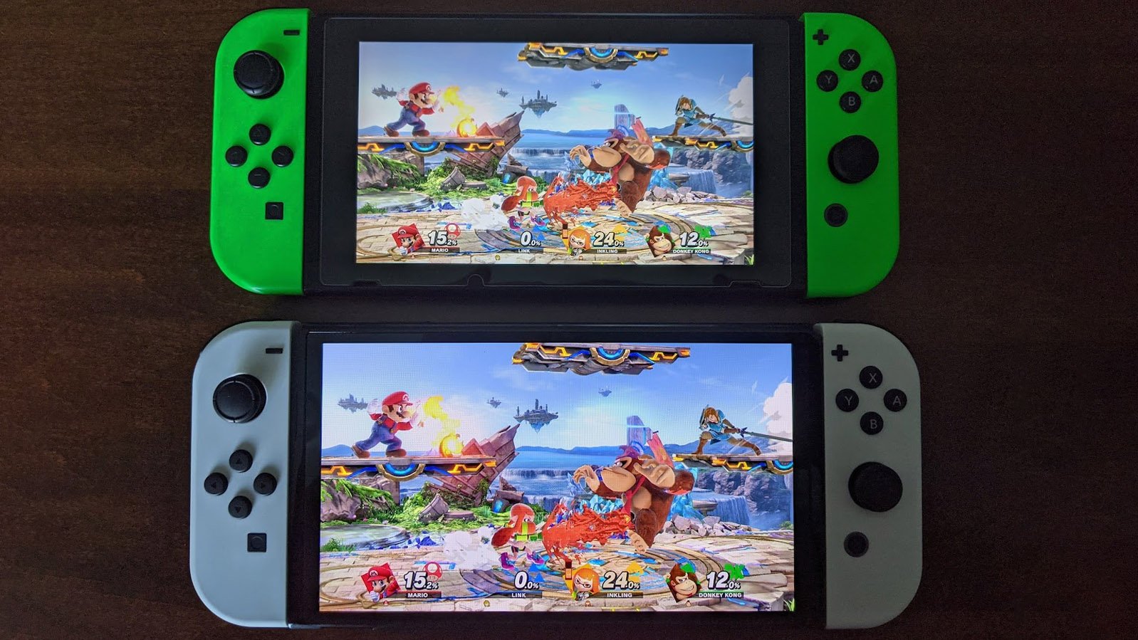 Nintendo Switch Oled Model Next To Switch V2 Smash Fight