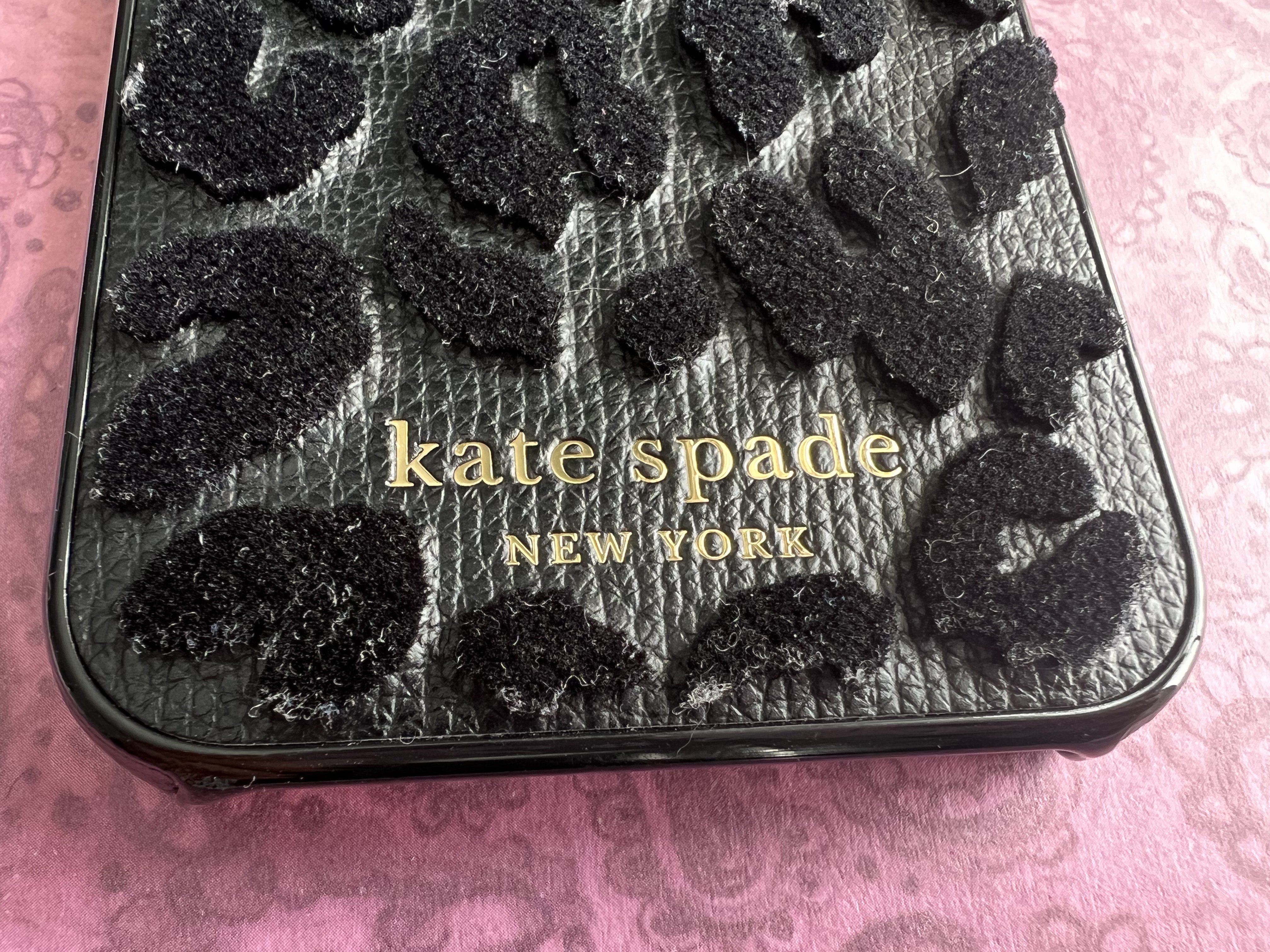 Kate Spade New York Wrap Case For Iphone Leopard Flocked Black Lifestyle Logo Back View