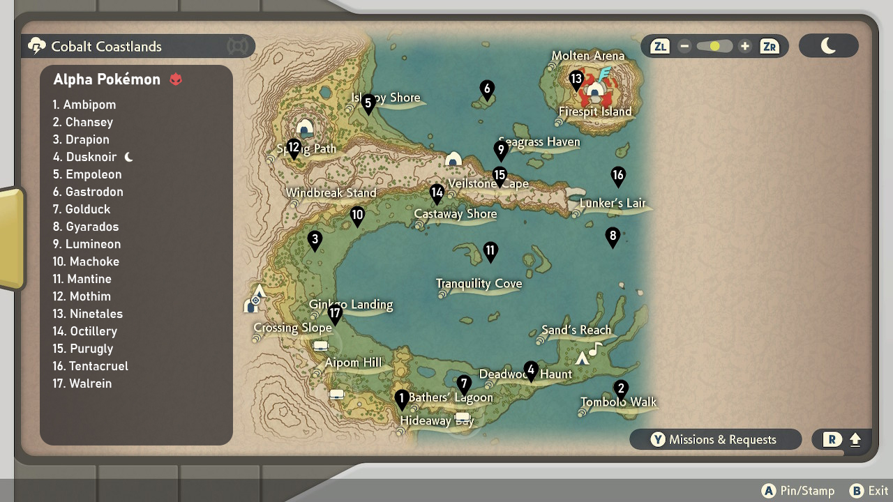 Pokemon Legends Arceus Alpha Pokemon Locations Cobalt Coastlands