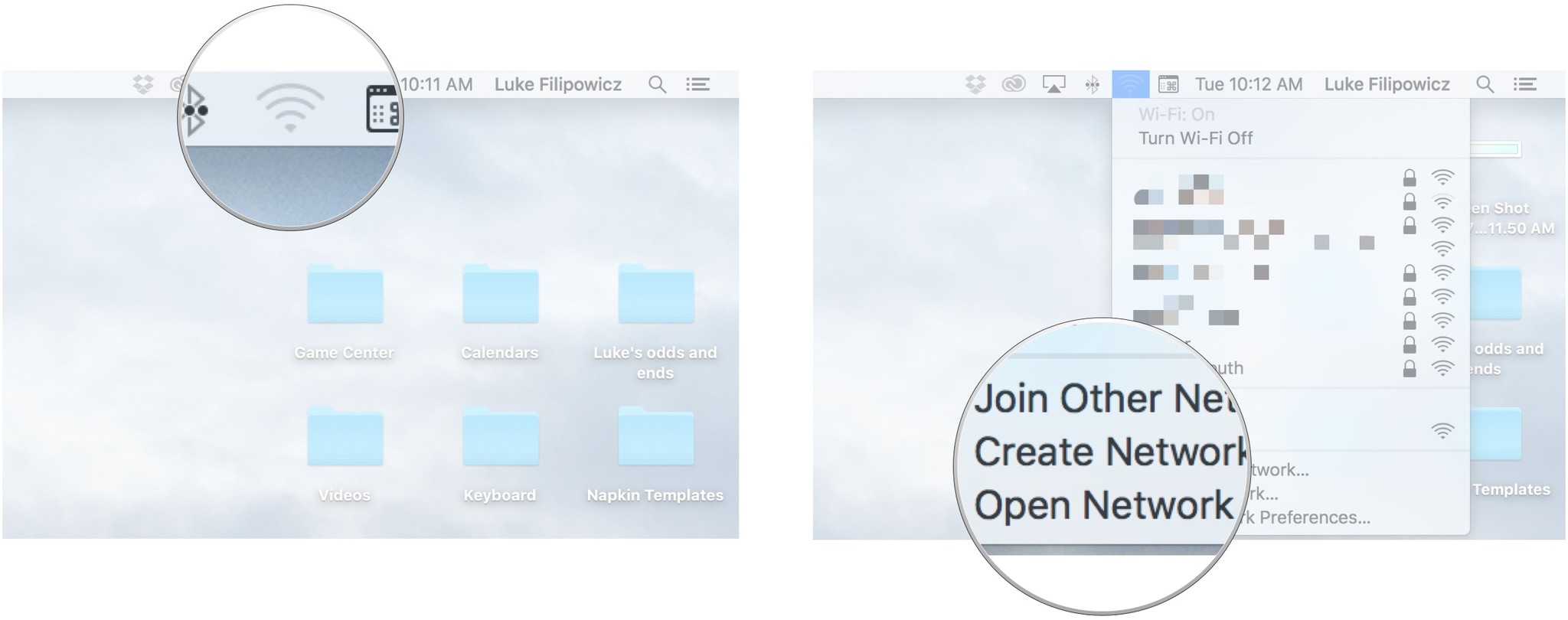 Click on the Wi-Fi icon in the menu bar and then click on Open Network Preferences.
