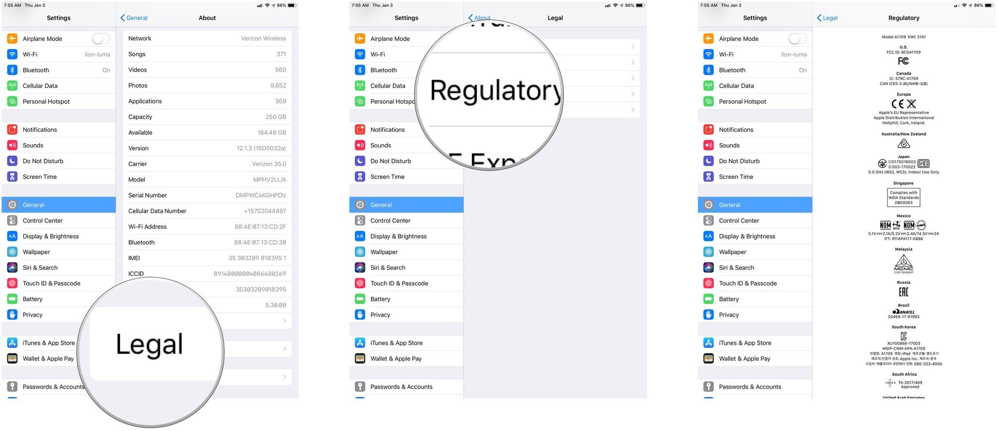 iPad find regulatory information