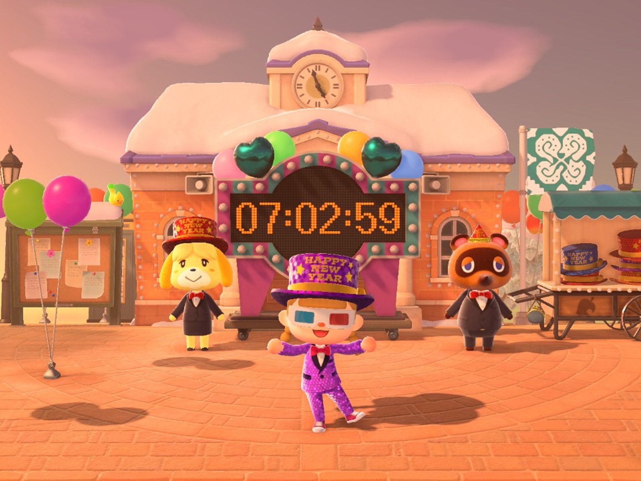 Animal Crossing New Horizons New Year's event — Fireworks, countdown