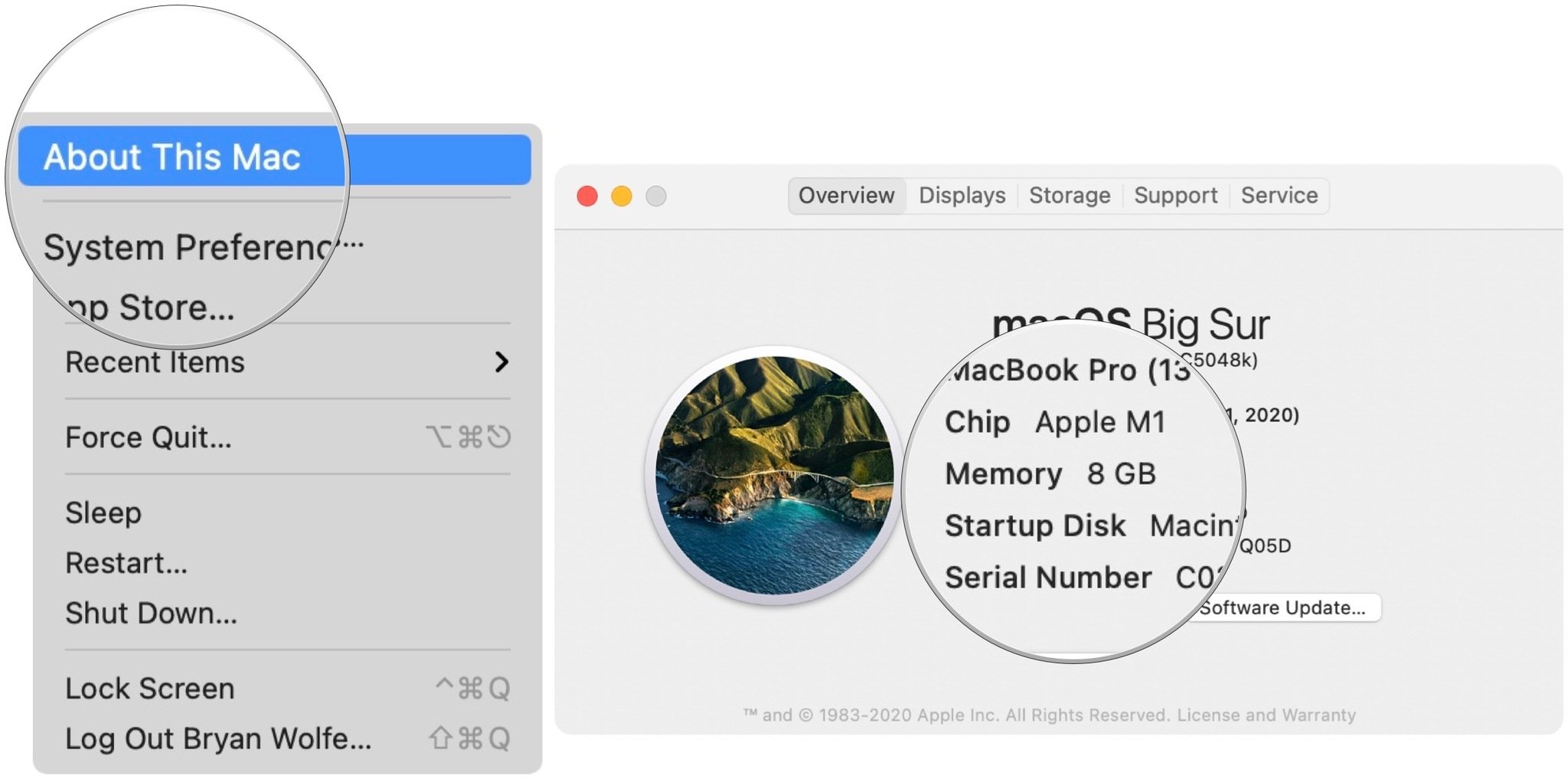 Чтобы подтвердить версию своего Mac, щелкните значок Apple в левом верхнем углу и выберите в меню «Об этом Mac». Подтвердите версию чипа, на которой должно быть написано Apple M1.