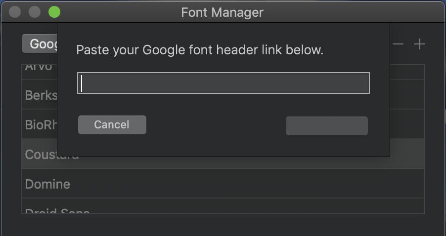 Вставьте сюда код Google Fonts, чтобы добавить его в Blocs.
