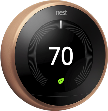Nest thermostat in bronze on a white background