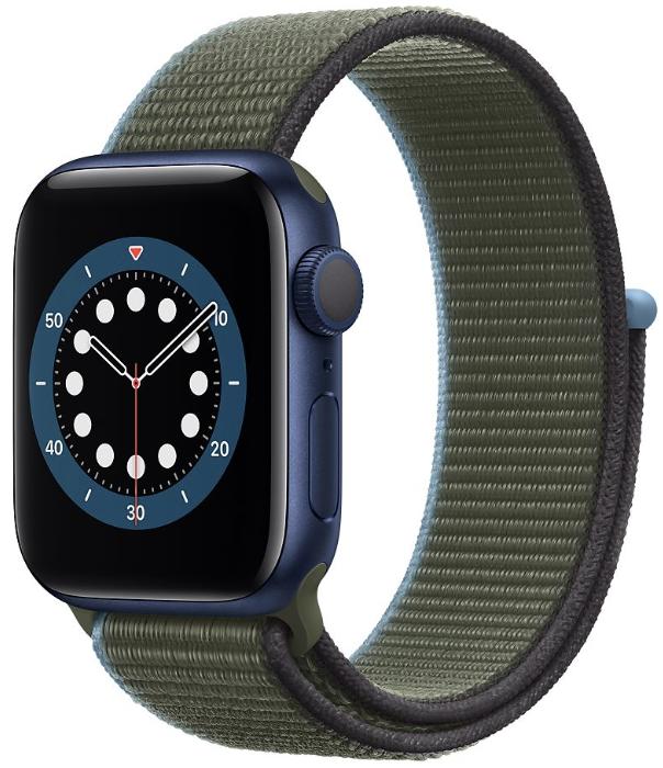 Apple Watch Blue Aluminum Inverness Green Sport Loop Render Cropped