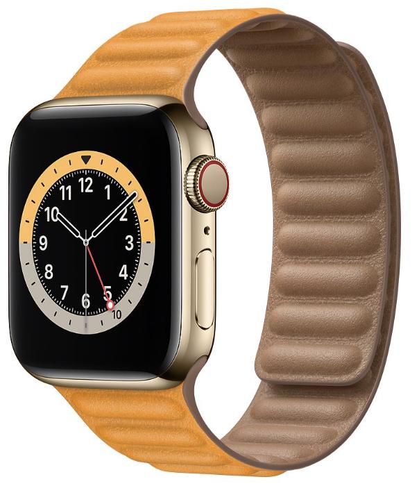 Apple Watch Gold Stainless California Poppy Leather Link Render Cropped