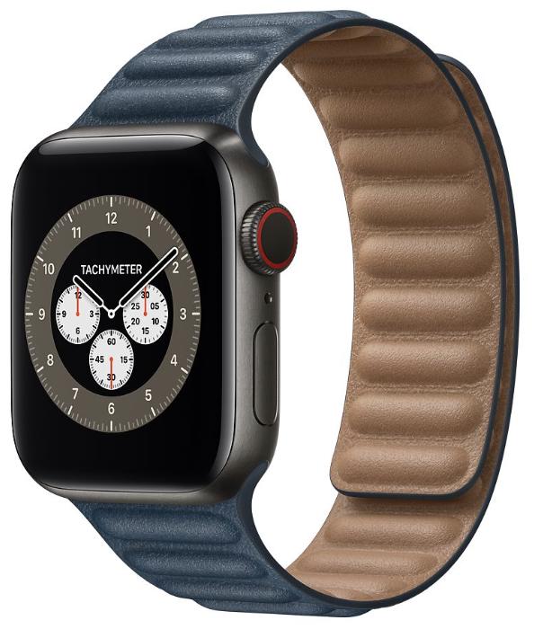 Space Black Titanium Apple Watch Baltic Blue Leather Link Render Cropped