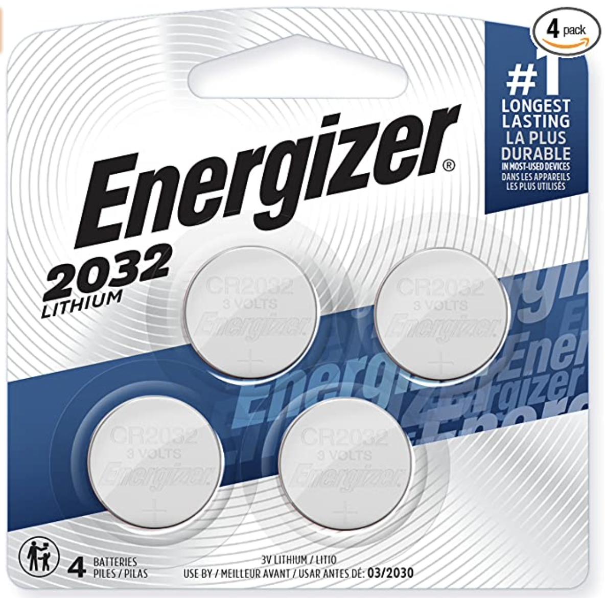 Energizer 2032 Batteries Lithium Cr2032 Watch Battery Four Pack Render Cropped
