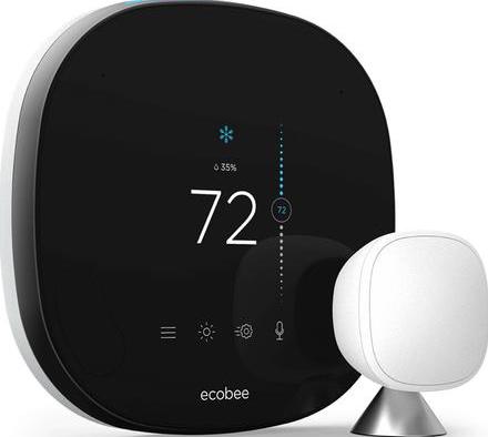 ecobee SmartThermostat with remote sensor on a white background