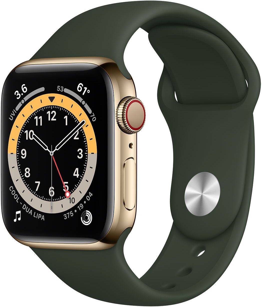 Apple Watch Series 6 Stainless Gold Cypress Green Sport Band