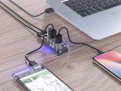 Plug in this transparent USB 3.0 hub to gain three extra ports for just $13