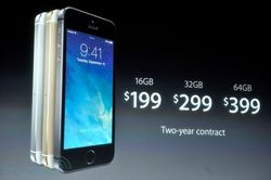 iPhone 5S coming in 16, 32 and 64GB versions, starting at $199 on contract