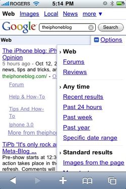 Quick Web App Update: Google Adds Options to iPhone Search