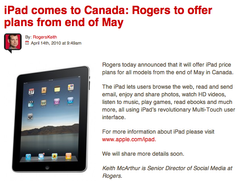 Rogers announces iPad 3G plans coming end of May