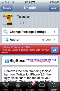 Twizzler removes trending bar from Twitter 3.3 [jailbreak]