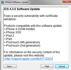 Apple releases iOS 4.3.5 and iOS 4.2.10 security fix for iPhone, iPad, iPod touch