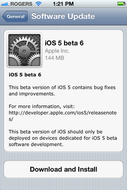 Apple releases iOS 5 beta 6 to developers