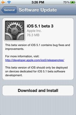 Apple seeds iOS 5.1 beta 3 to developers