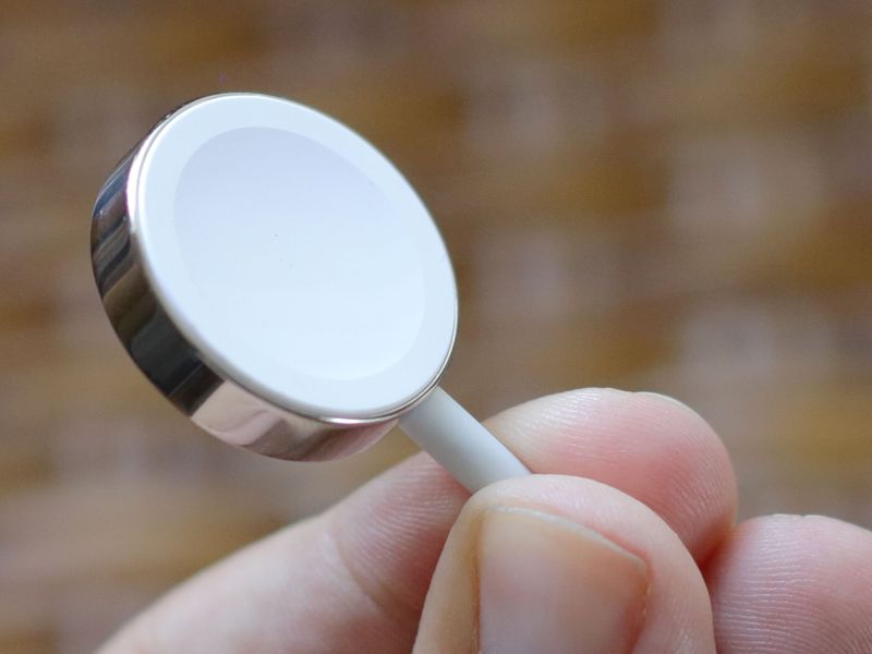 Close up of Apple Watch charger from the front
