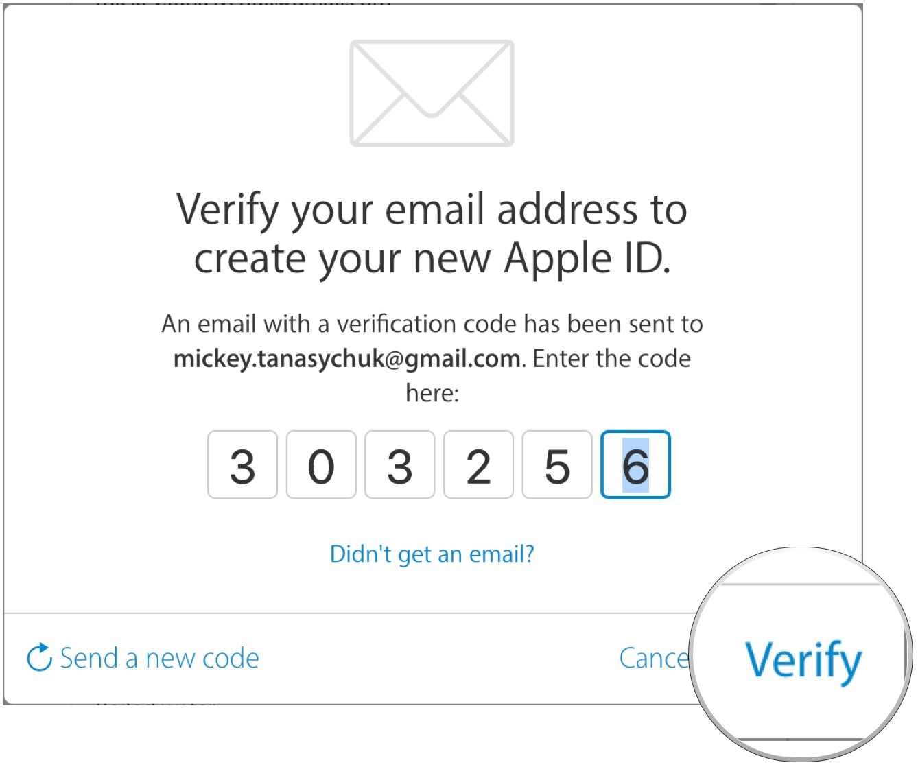 Enter the email verification code, click Verify