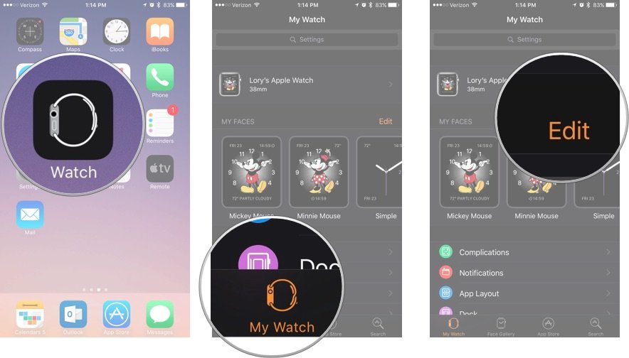 Open the Watch app on iPhone, then tap My Watch, then tap edit