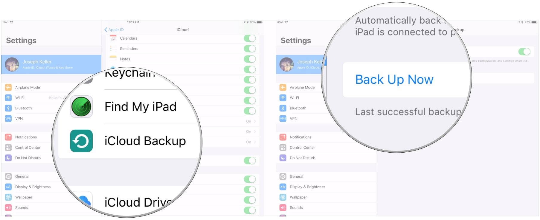 Tap icloud backup, tap Back Up Now