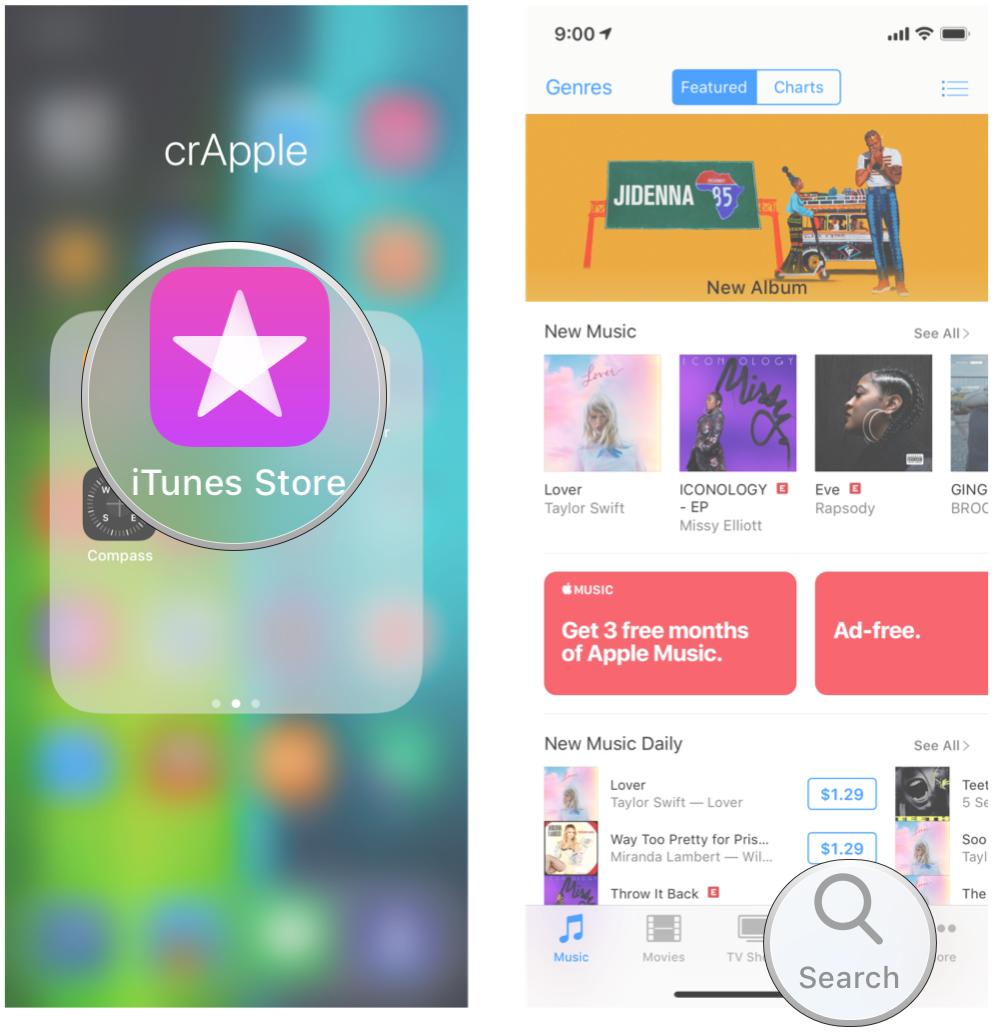 Launch iTunes Store, then browse or tap Search