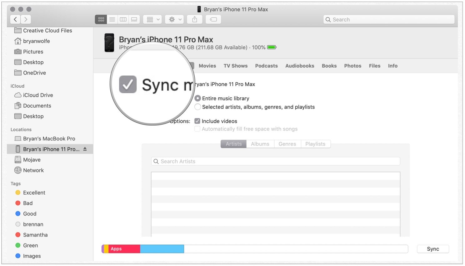 sync music in macOS Catalina
