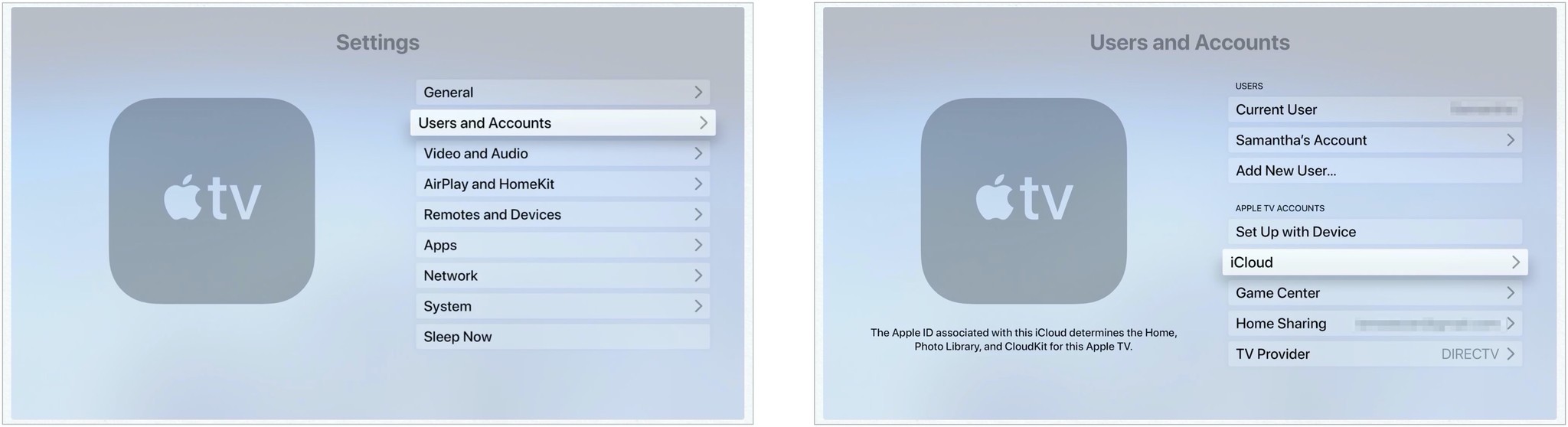 Apple TV iCloud settings