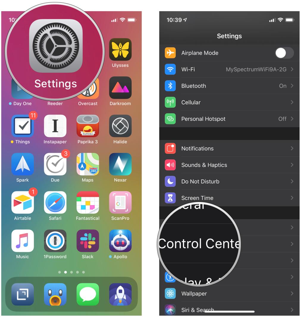 Enable Notes in Control Center on iPhone and iPad by showing steps: Launch Settings, tap Control Center