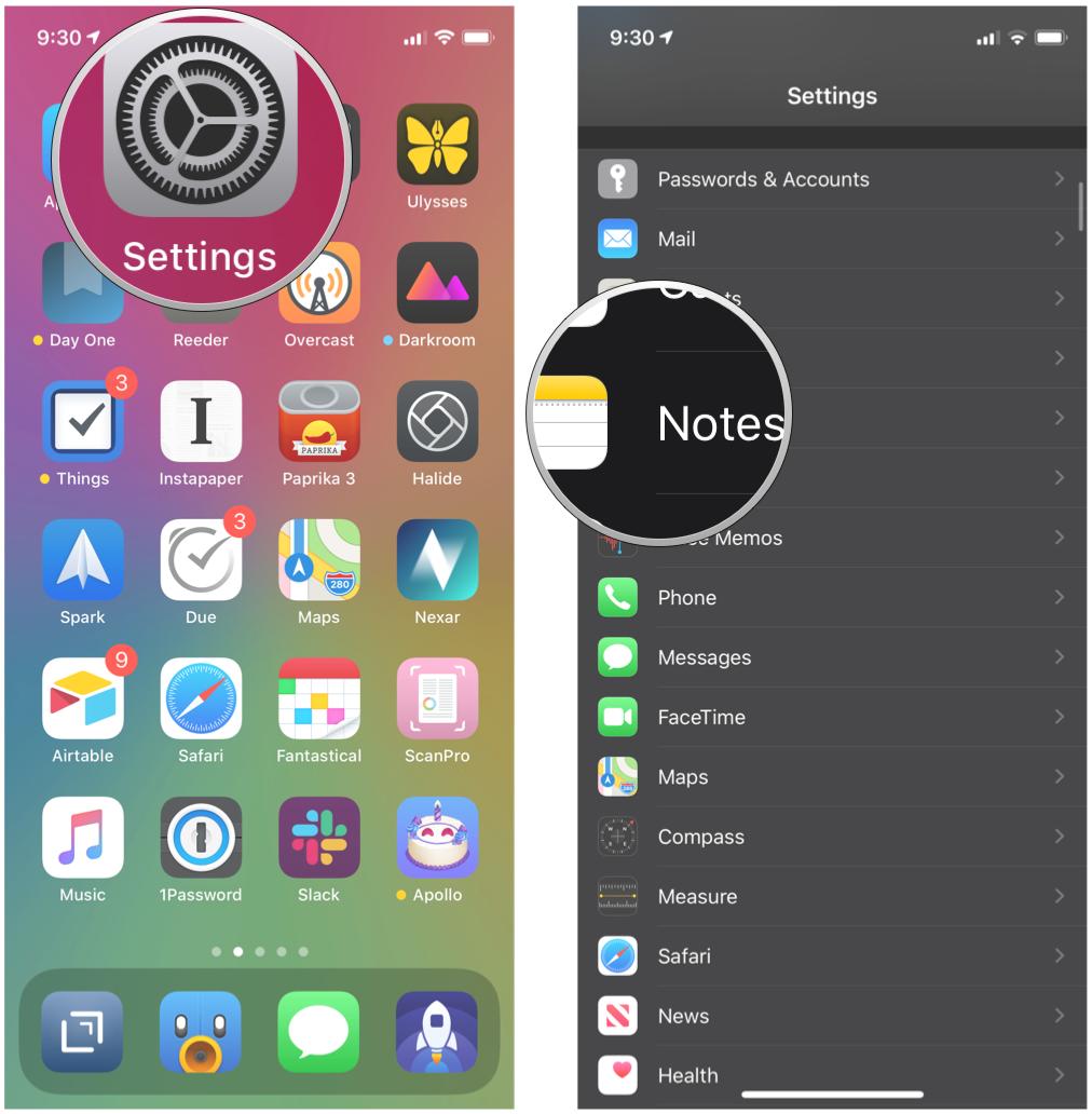 Choose how new notes start in Notes on iPhone and iPad by showing steps: Launch Settings, tap Notes