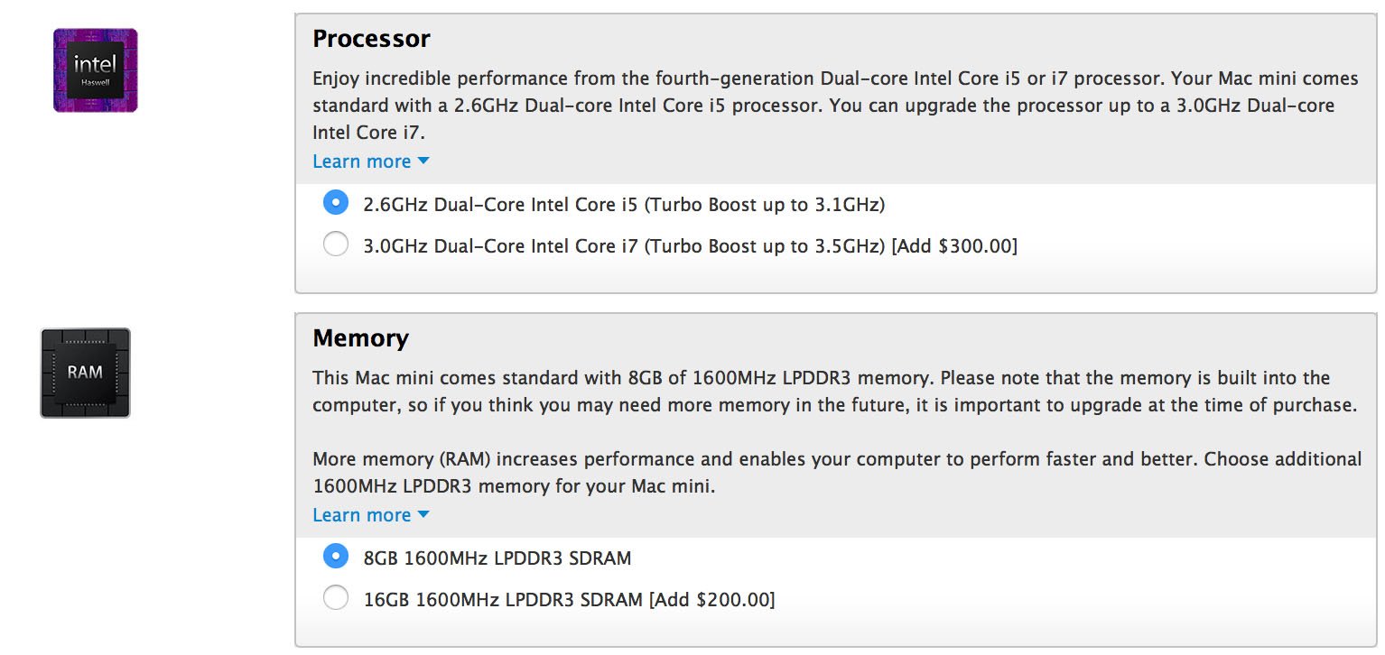 Mac mini processor and RAM options