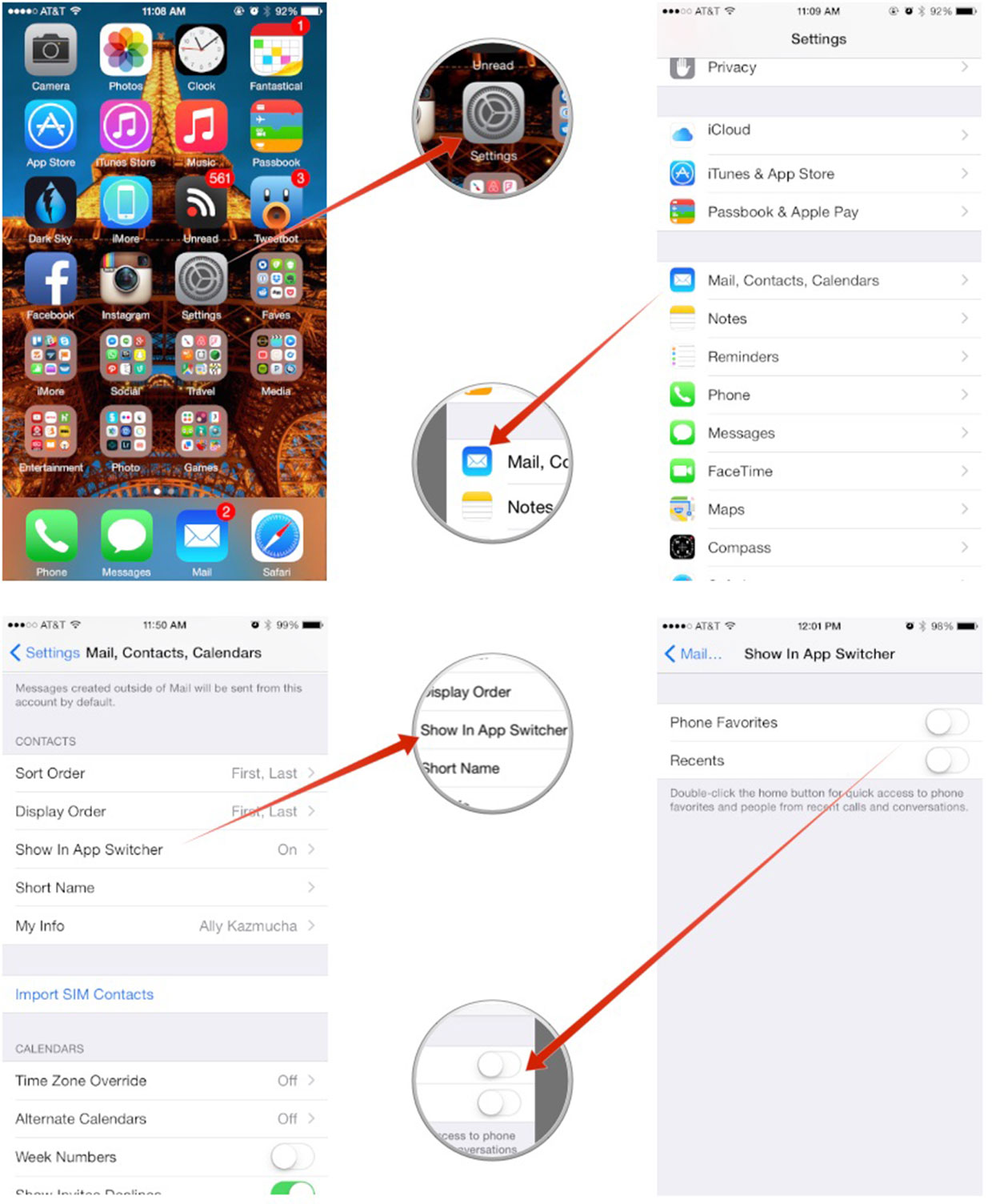 ios app switcher disable contacts howto screens