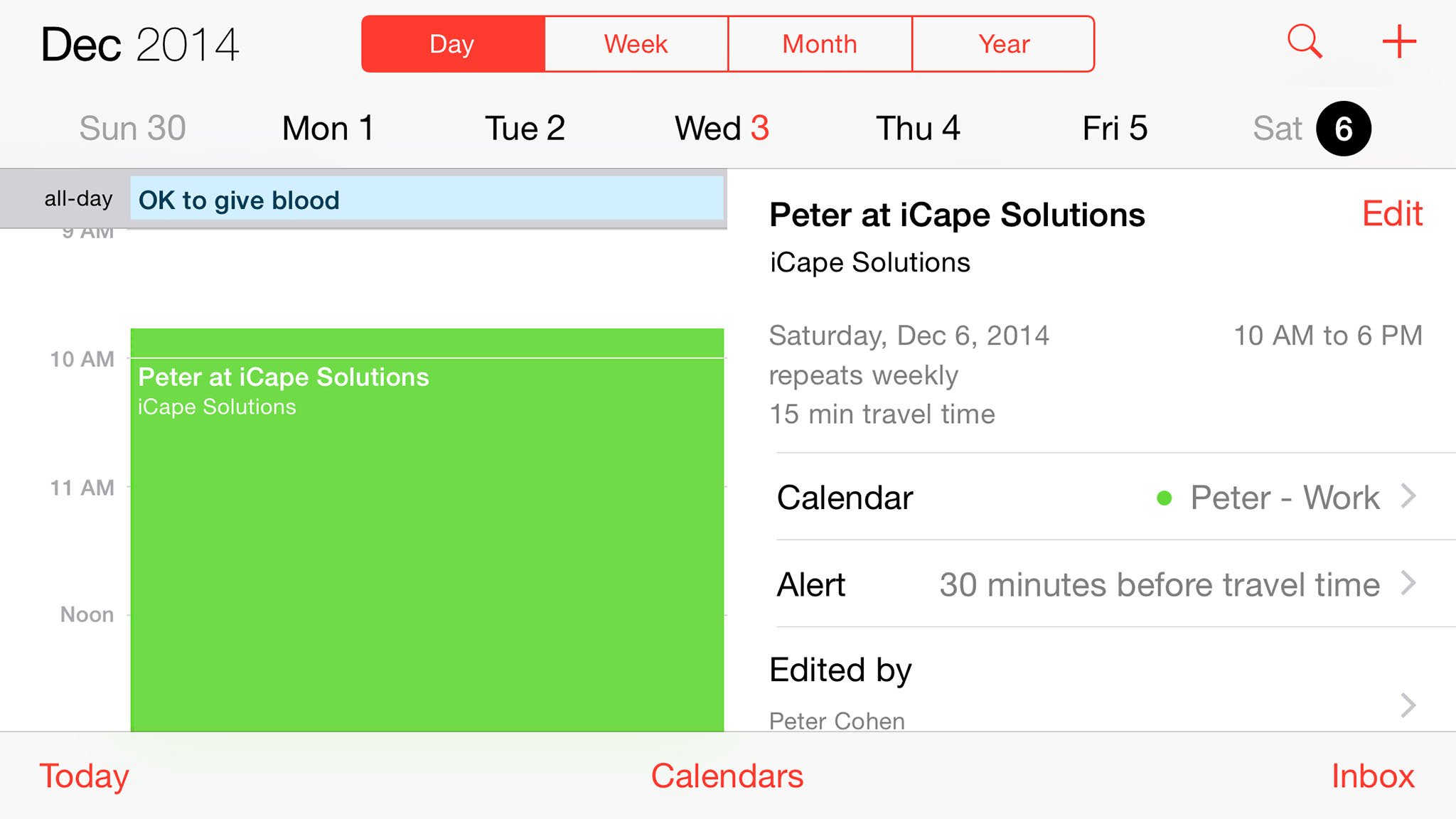 iPhone 6 Plus landscape orientation Calendar image