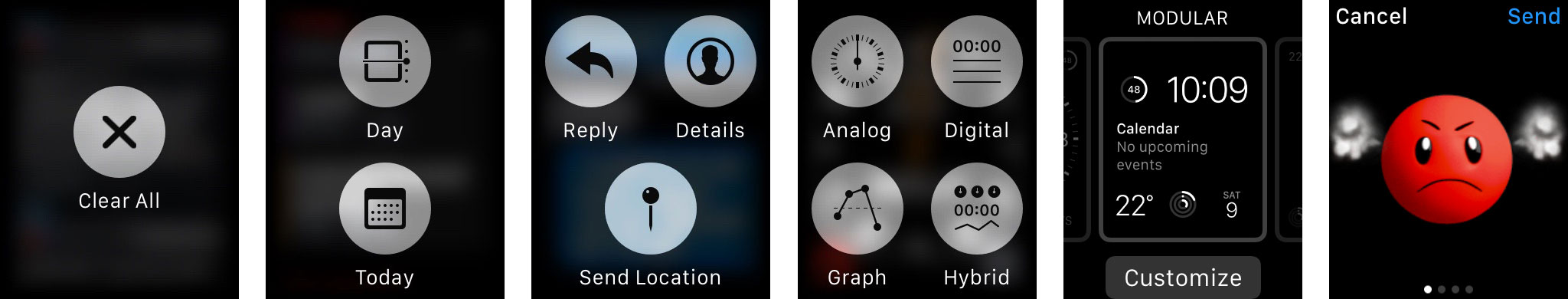 Force Touch options, switching clock faces, and cycling emoji colors