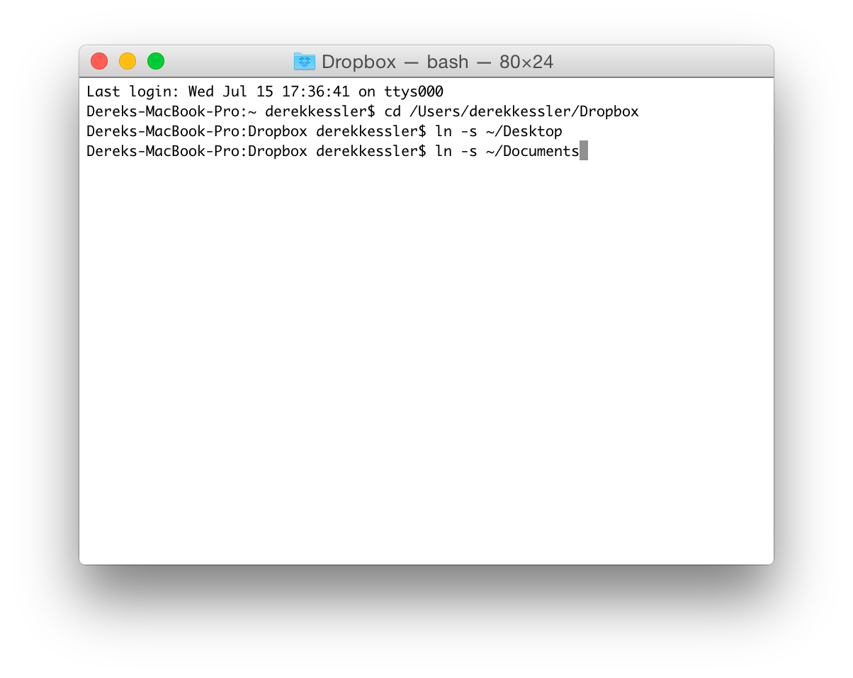 Creating symlinks in Dropbox via Terminal