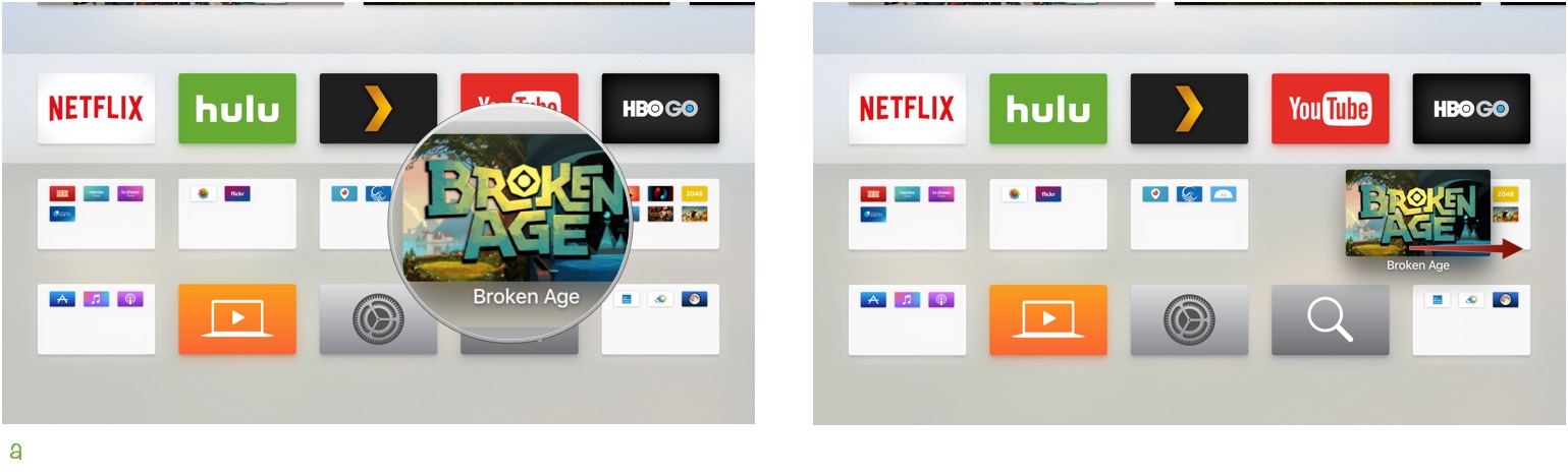 Перетаскивание приложения в папку на Apple TV