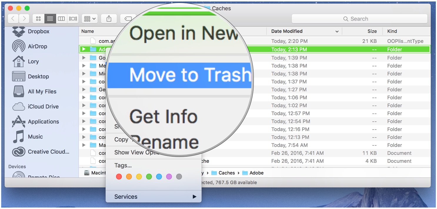 Удаление файлов кеша в OS X