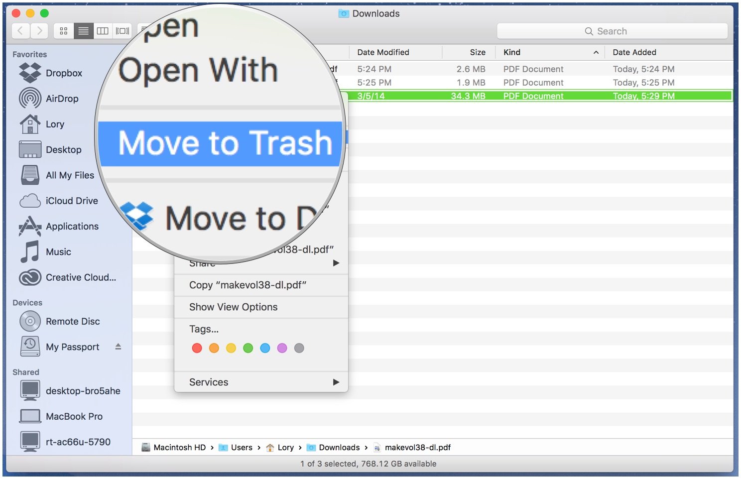 Deleting downloads on OS X