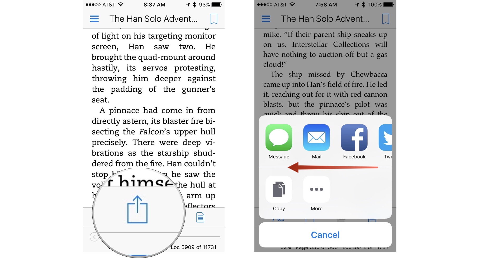 Sharing book info in Kindle app