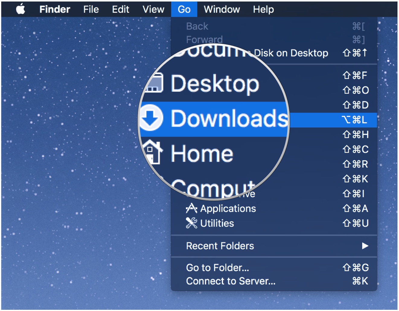 Opening the Downloads folder on OS X
