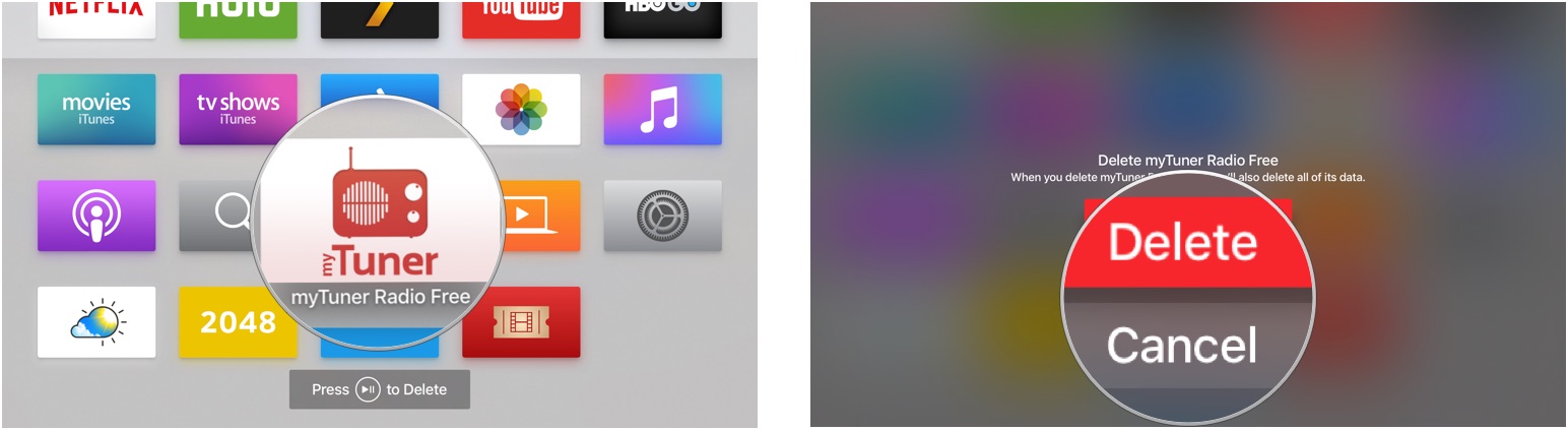 Deleting an app with the Siri Remote on Apple TV