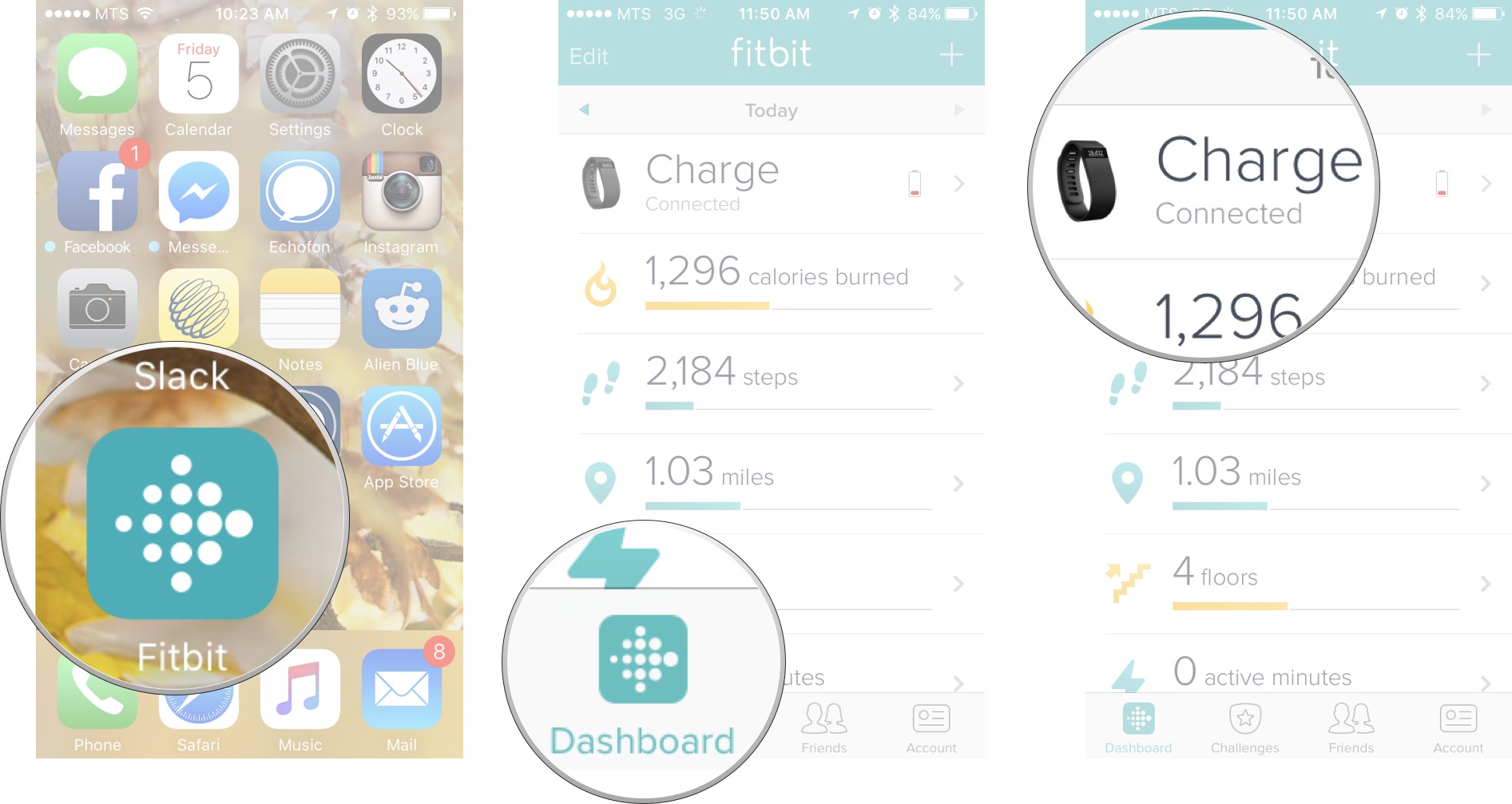 Запустите Fitbit на главном экране, коснитесь вкладки панели управления, а затем коснитесь сопряженного устройства, которое хотите настроить.