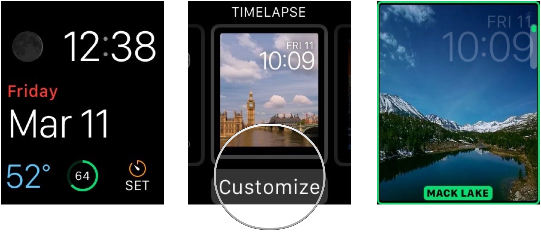 Выбор режима покадровой съемки на Apple Watch