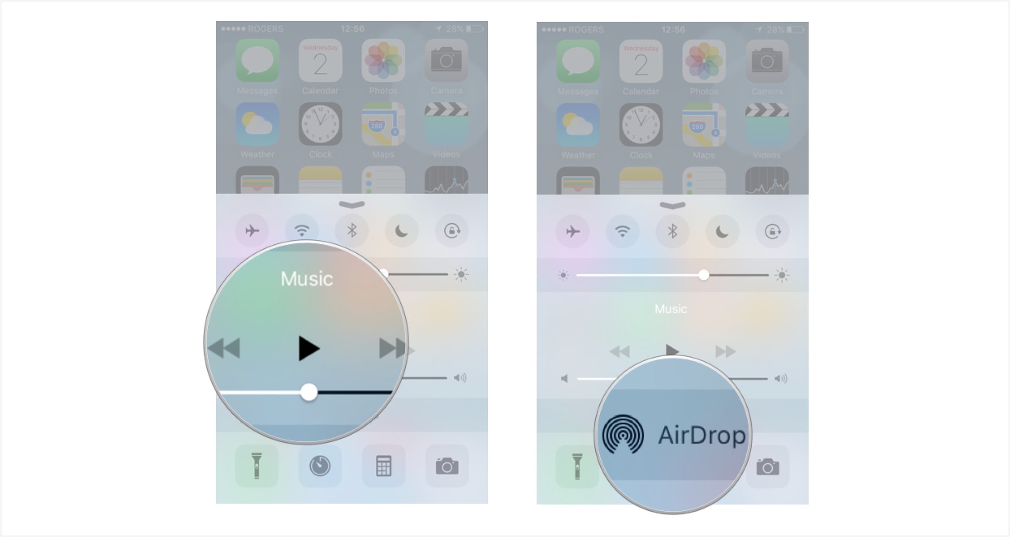Use the media playback controls or tap on AirDrop