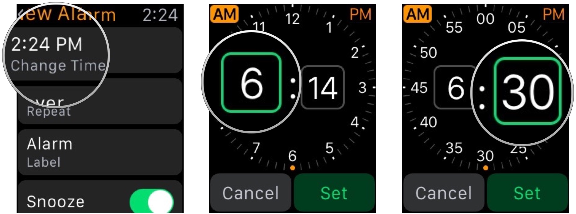 Setting the time for an alarm